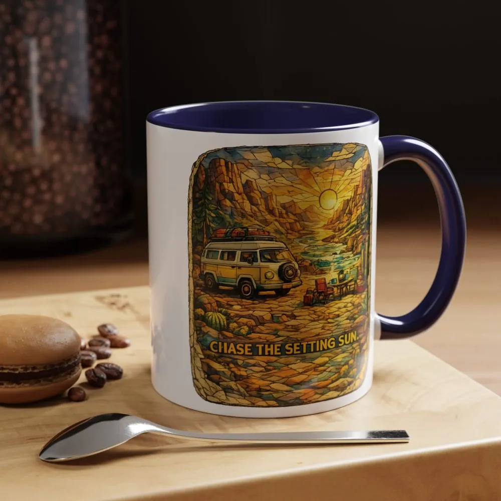 Accent Coffee Mug (11, 15oz) — "Chase The Settings Sun" Design Cubic-Line