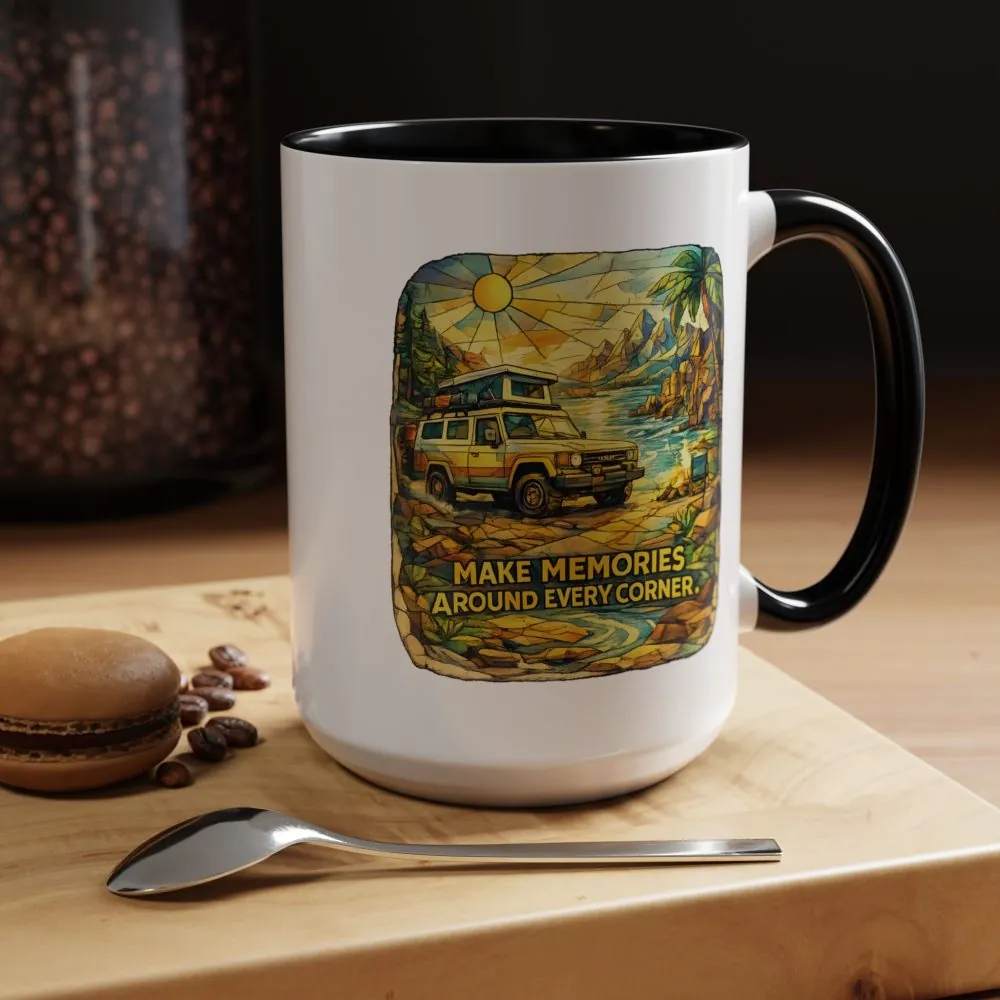 Accent Coffee Mug (11, 15oz) — "Make Memories Around Every Corner" Design Cubic-Line