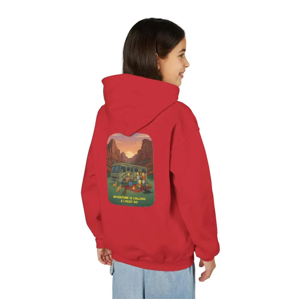 Youth Hoodie(Gildan) – "Adventure Is Calling-I Must Go" (Design Sitcom-Line)