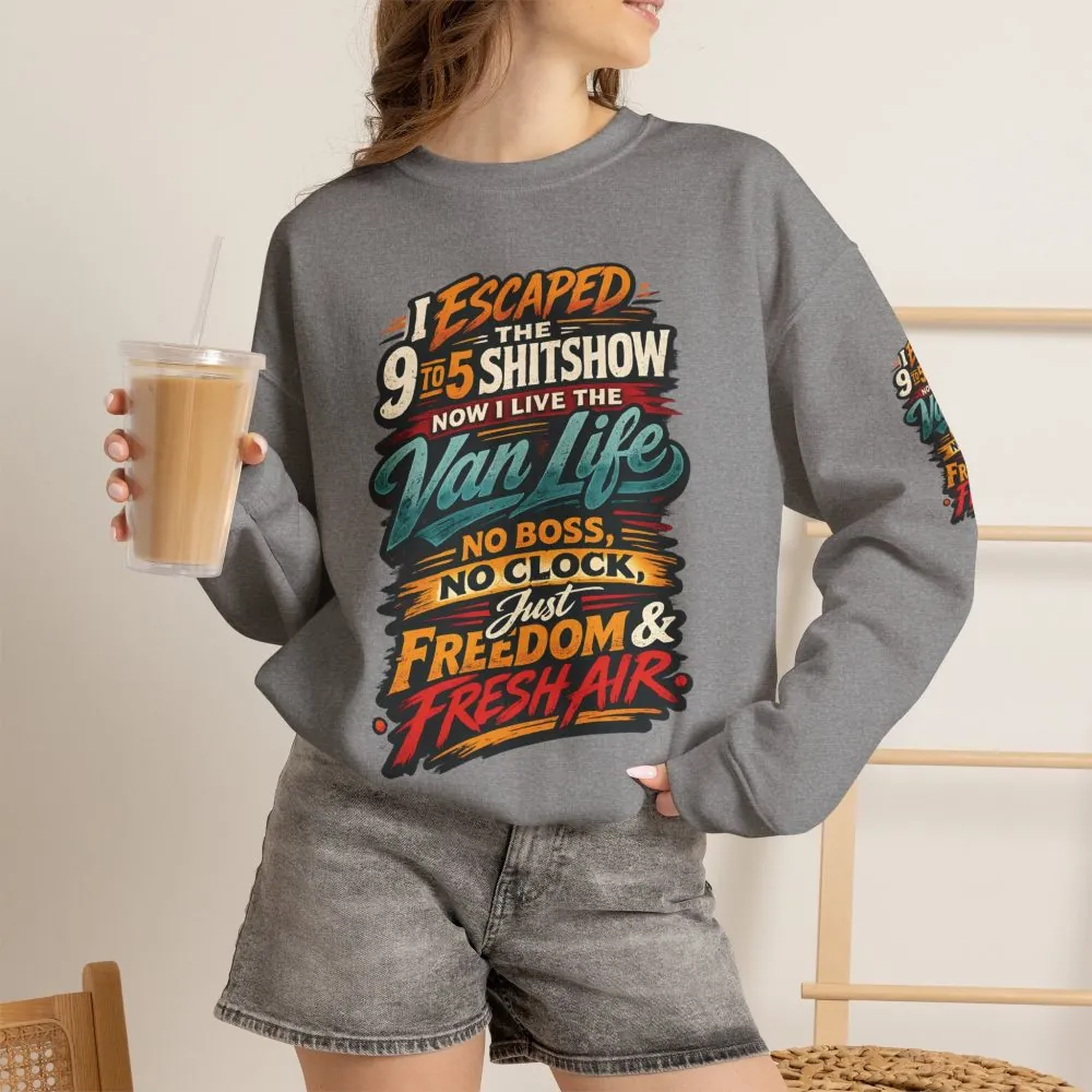 Unisex Heavy Blend™ Crewneck Sweatshirt — "I Escaped The 9 To 5" Design F**K-Line