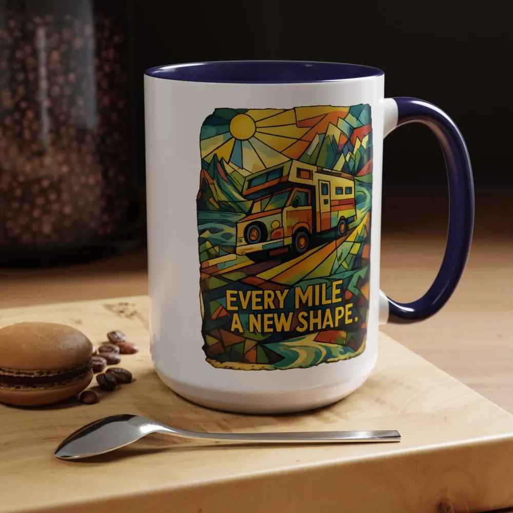 Accent Coffee Mug (11, 15oz) — "Every Mile A New Shape" Design Cubic-Line