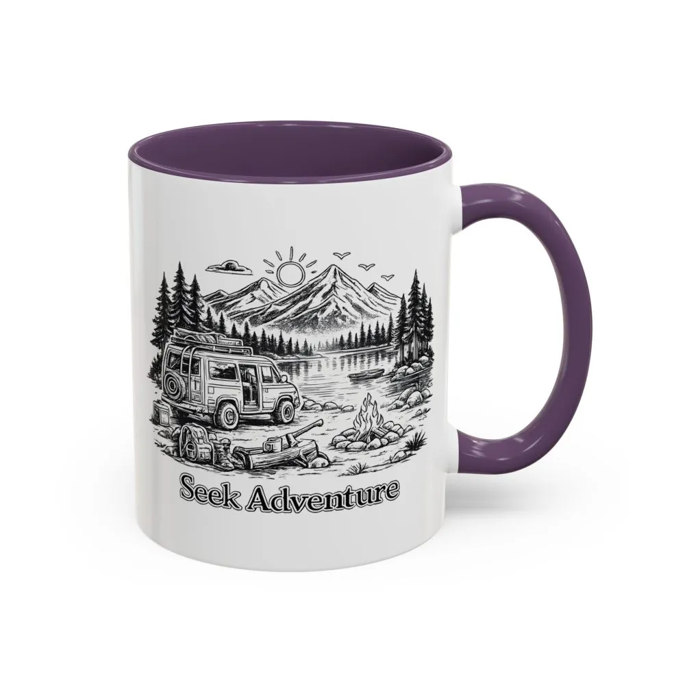 Accent Coffee Mug (11, 15oz) — "Seek Adventure" Design Minimal-Line