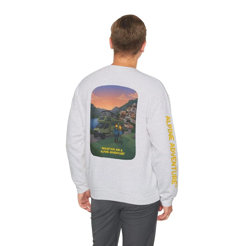 Unisex Heavy Blend™ Crewneck Sweatshirt — "Mountain Air And Alpine Adventure"" Design Sitcom-Line