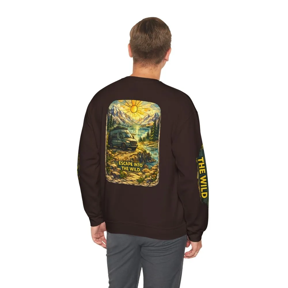 Unisex Heavy Blend™ Crewneck Sweatshirt — "Escape Into The Wild" Design Cubic-Line