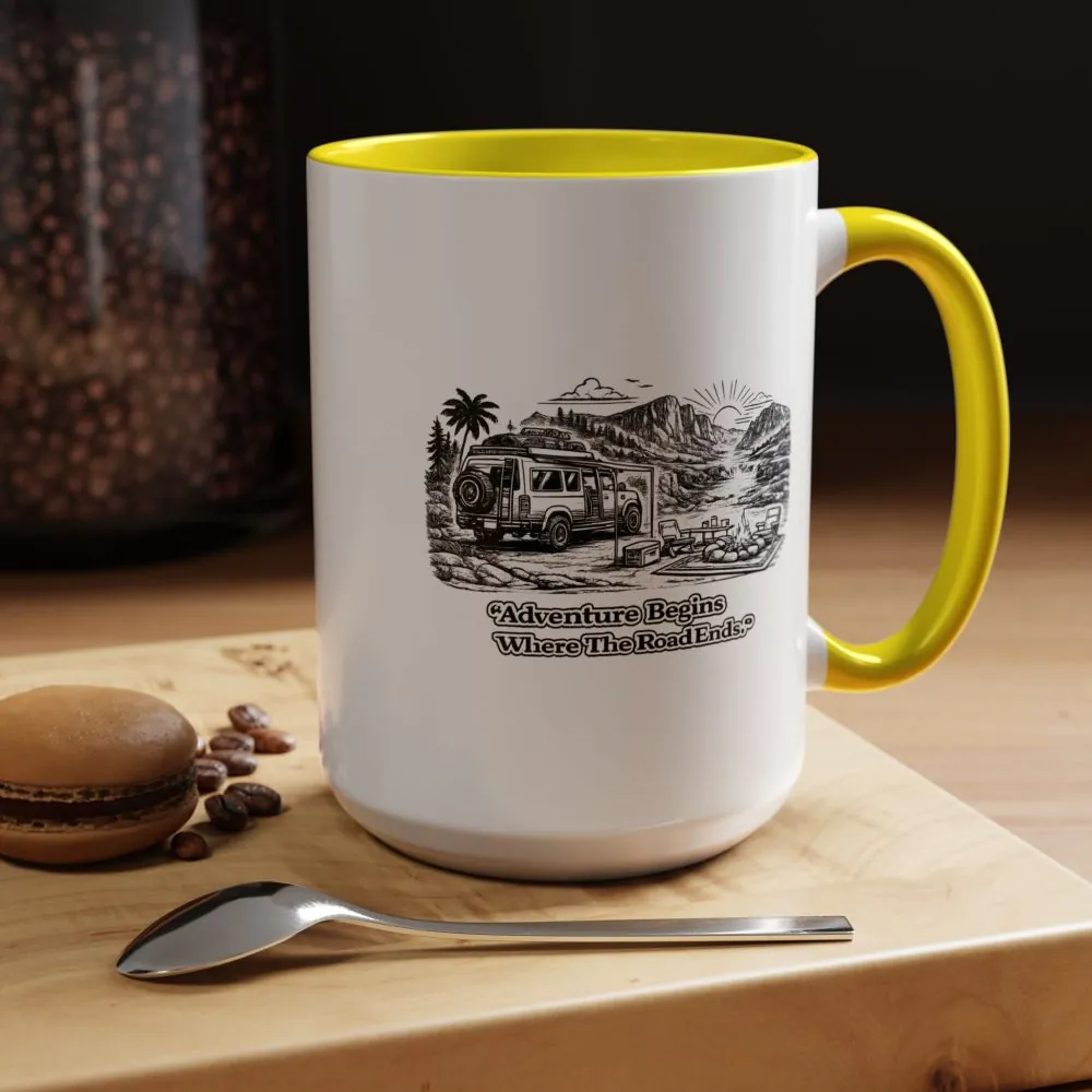 5343373236039073828_2048.jpeg Accent Coffee Mug (11, 15oz) β "Adventure Begins Where The Road Ends" Design Minimal-Line