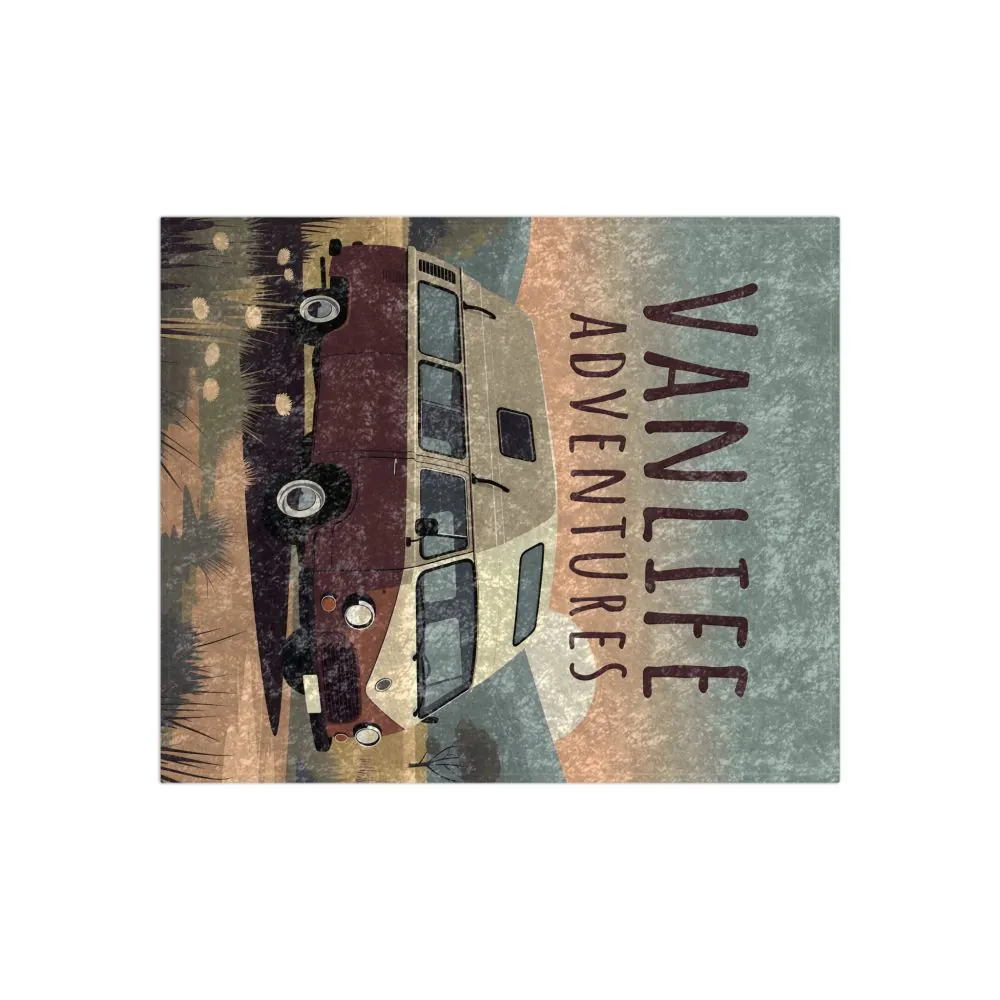 Crushed Velvet Blanket – "Vanlife Adventures" Retro Camper Van Cozy Throw