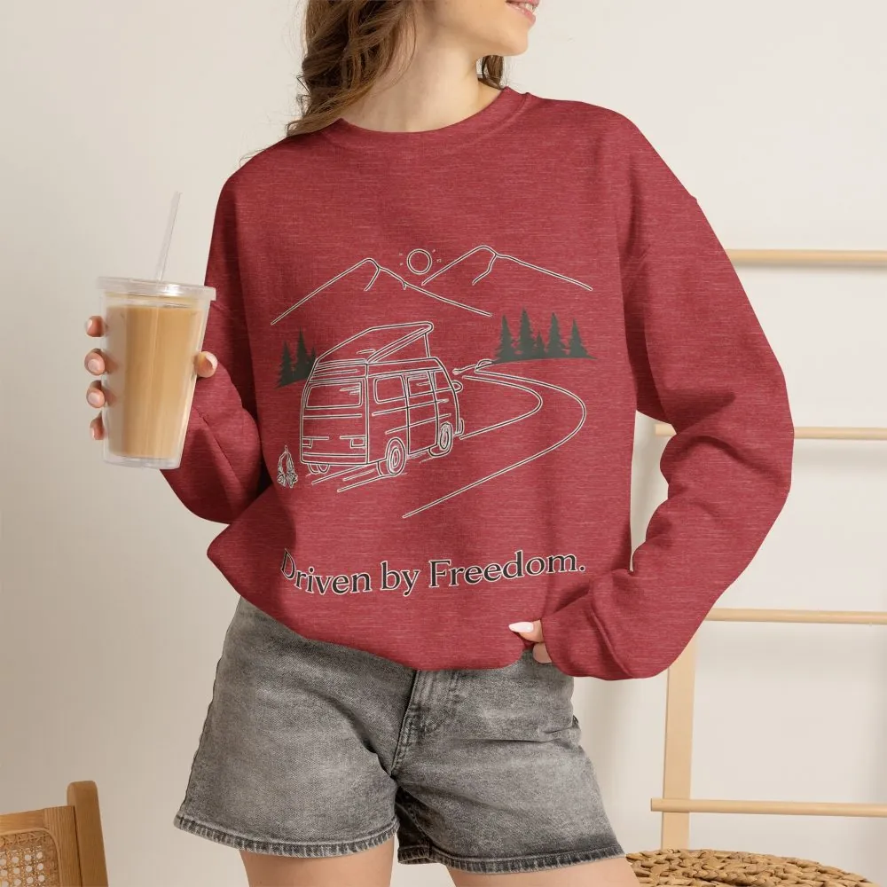 Unisex Heavy Blend™ Crewneck Sweatshirt — "Driven By Freedom" Design Minimal-Line