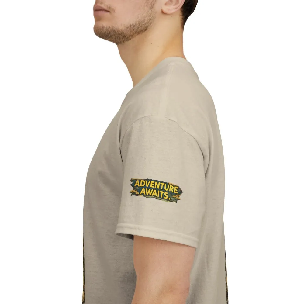 Unisex Heavy Cotton Tee — "Adventure Awaits" Design Cubic-Line