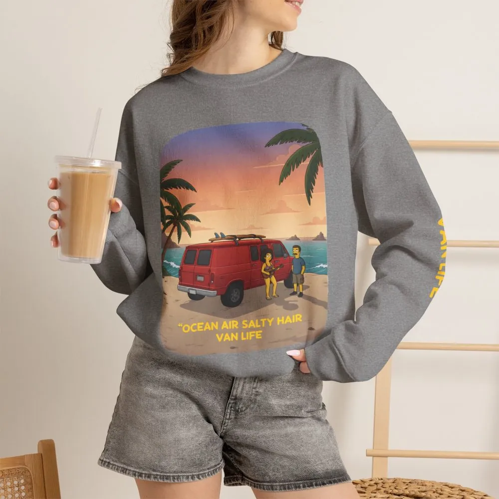 536865917333922280_2048.jpeg Unisex Heavy Blend™ Crewneck Sweatshirt — "Ocean Air Salty Hair Van Life" Design Sitcom-Line