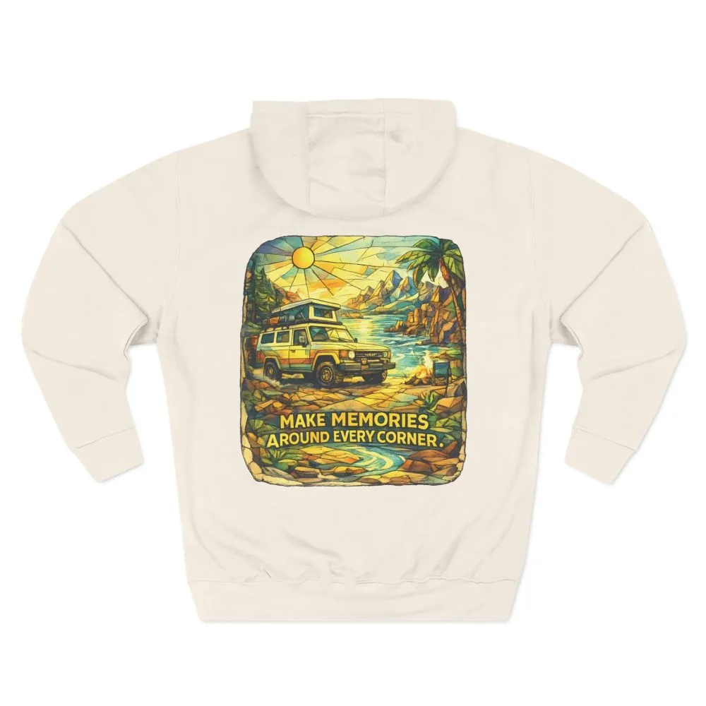 5380817783642983296_2048.jpeg Three-Panel Fleece Hoodie - "Make Memories Around Every Corner" Design Cubic-Line