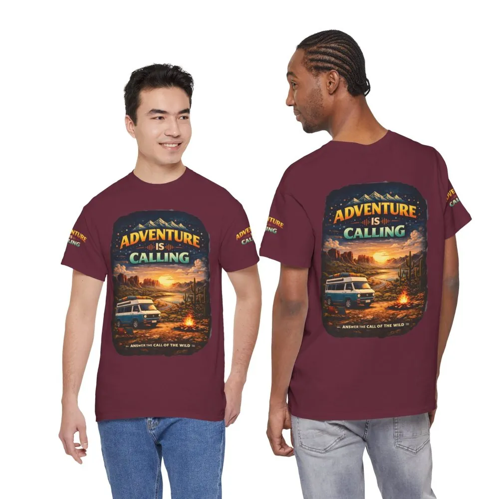 Unisex Heavy Cotton Tee — "Adventure Is Calling" Design Scenic-Line