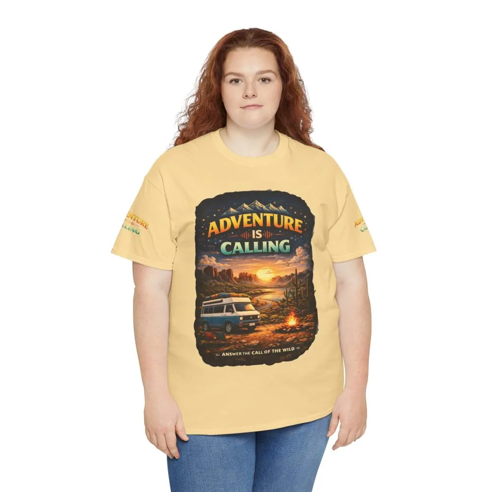 Unisex Heavy Cotton Tee — "Adventure Is Calling" Design Scenic-Line