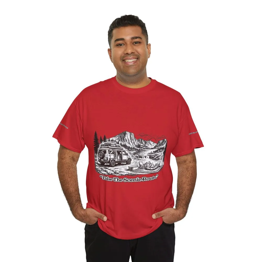 Unisex Heavy Cotton Tee — "Take The Scenic Route" Design Minimal-Line