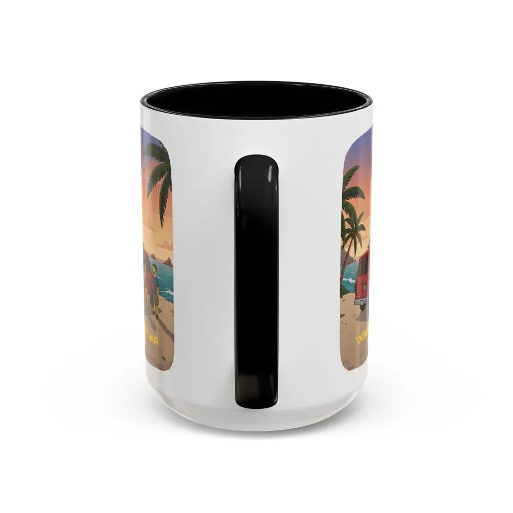 Accent Coffee Mug (11, 15oz) — "Ocean Air Salty Hair Van Life" Design Sitcom-Line
