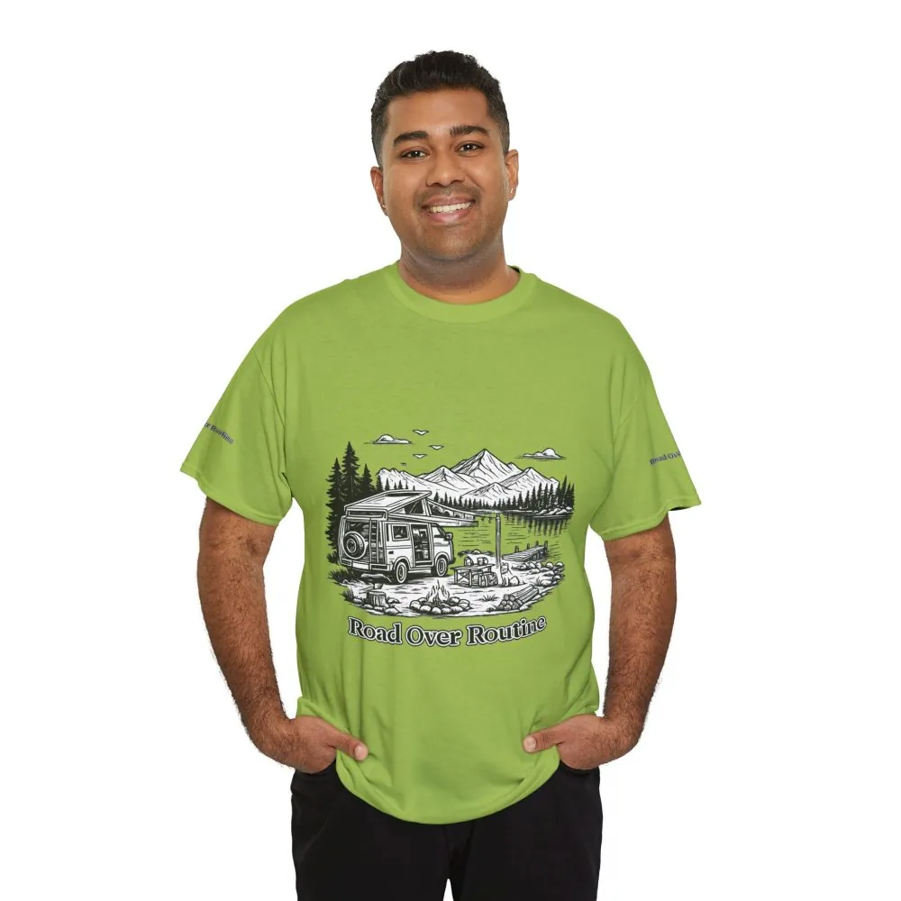 539768430572356608_2048.jpeg Unisex Heavy Cotton Tee — "Road Over Routine" Design Minimal-Line
