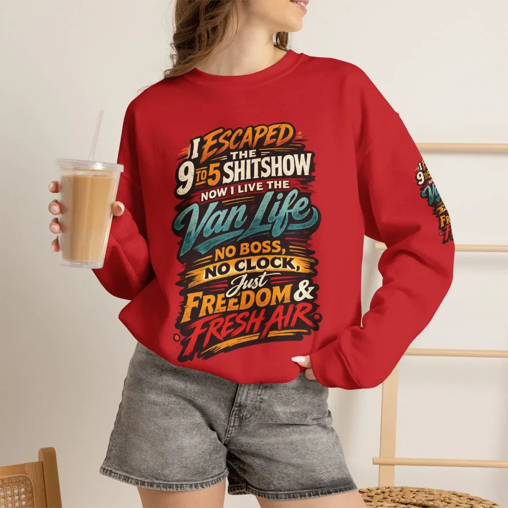 Unisex Heavy Blend™ Crewneck Sweatshirt — "I Escaped The 9 To 5" Design F**K-Line