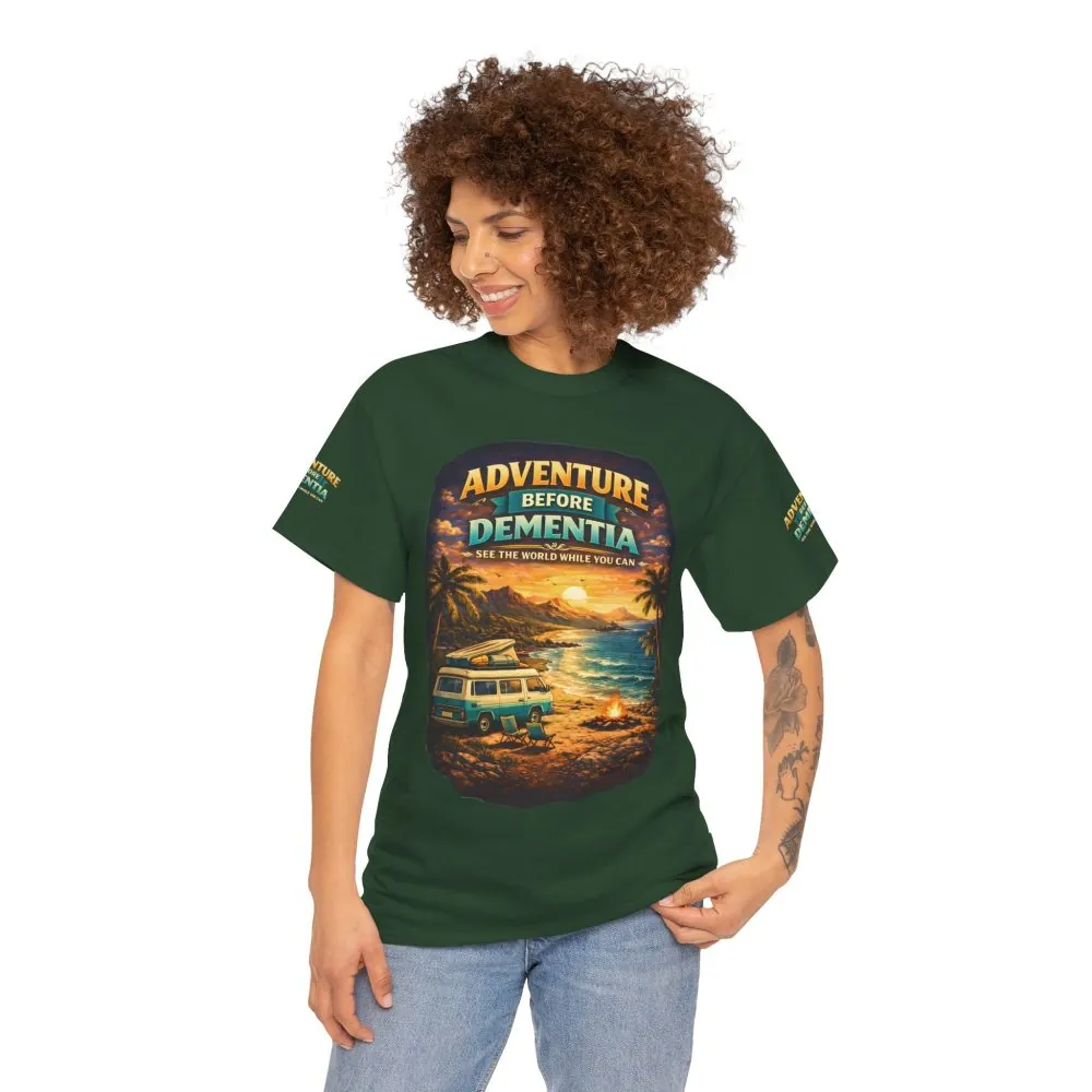 Unisex Heavy Cotton Tee — "Adventure Before Dementia" Design Scenic-Line