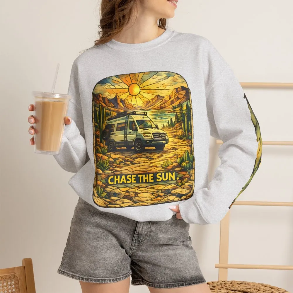Unisex Heavy Blend™ Crewneck Sweatshirt — "Chase The Sun" Design Cubic-Line