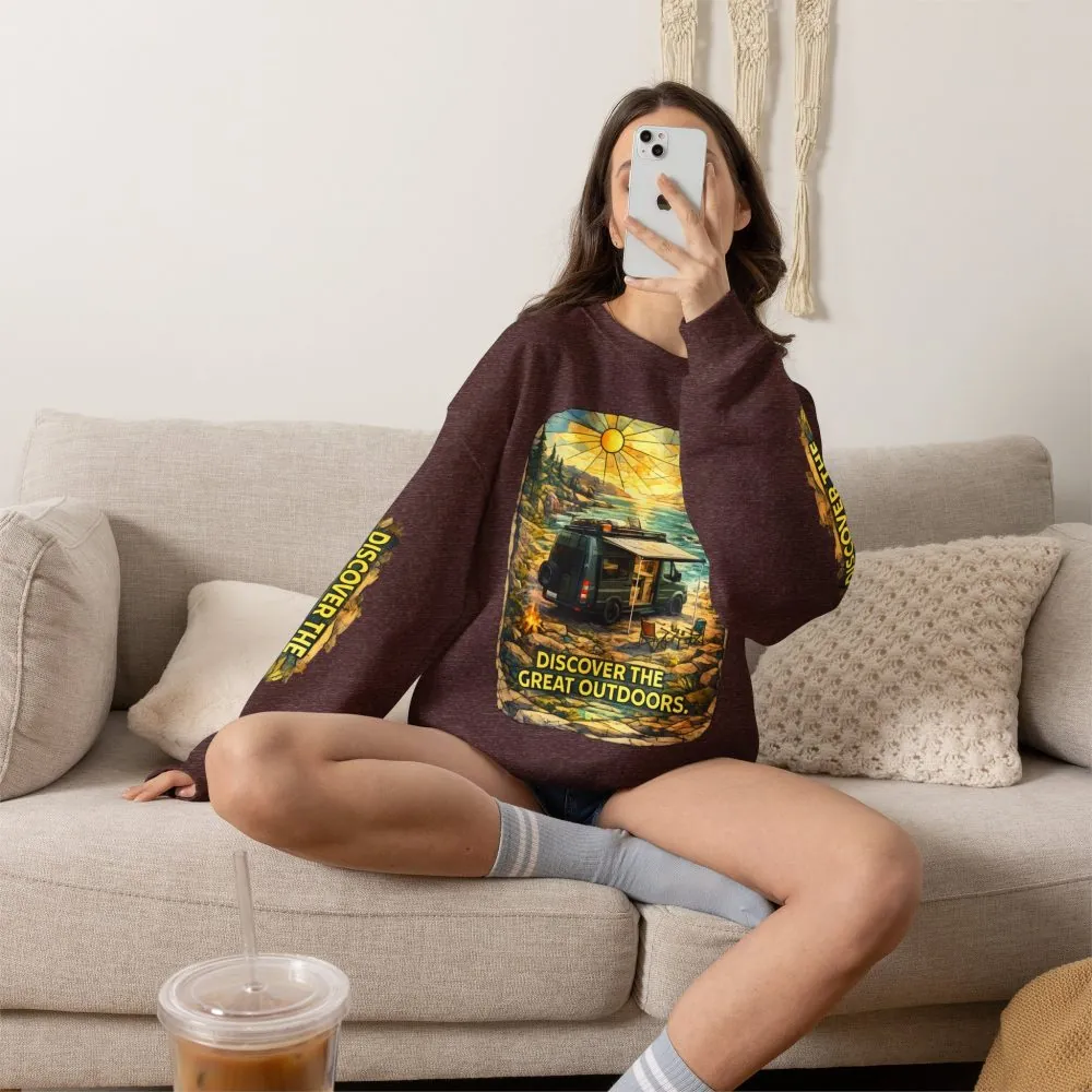 Unisex Heavy Blend™ Crewneck Sweatshirt — "Discover The Great Outdoors" Design Cubic-Line