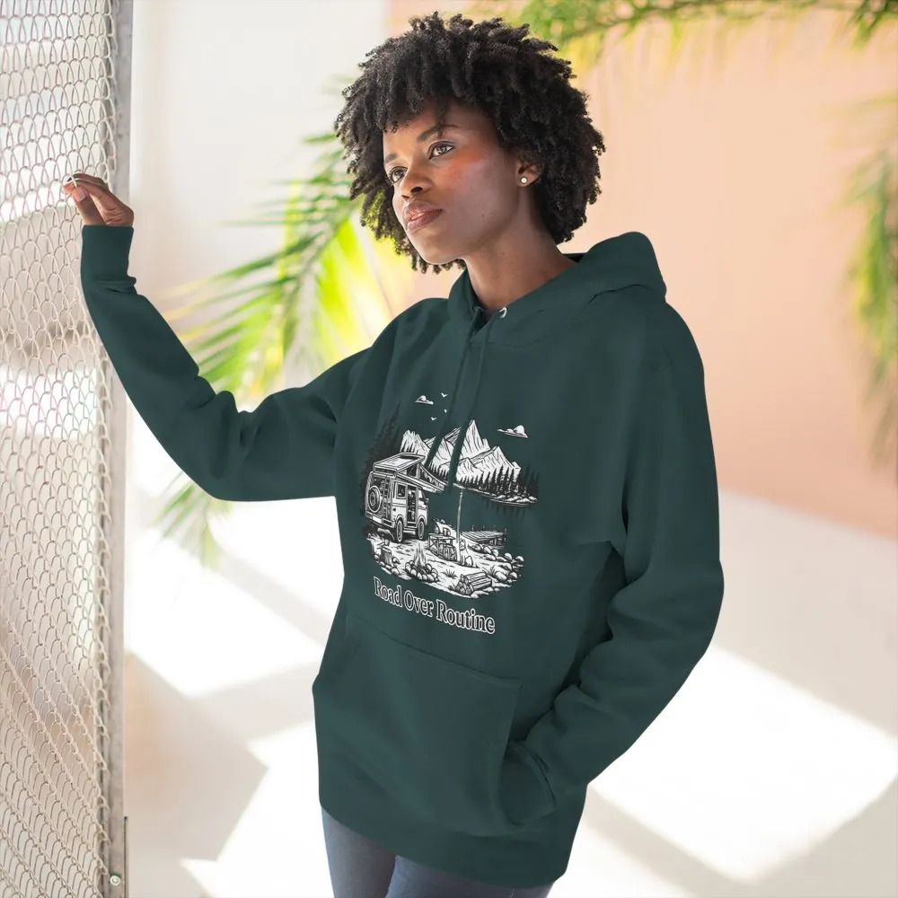 5410078687211803221_2048.jpeg Three-Panel Fleece Hoodie - "Road Over Routine" Design Minimal-Line