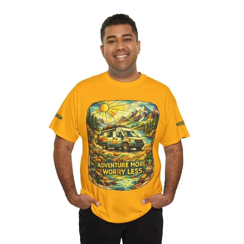 Unisex Heavy Cotton Tee — "Adventure More Worry Less" Design Cubic-Line