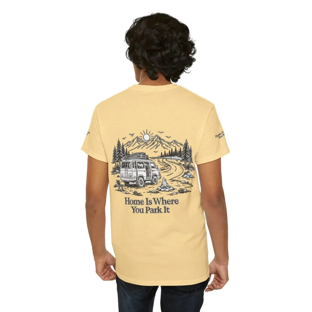 Unisex Heavy Cotton Tee — "Home Is Where You Park It" Design Minimal-Line