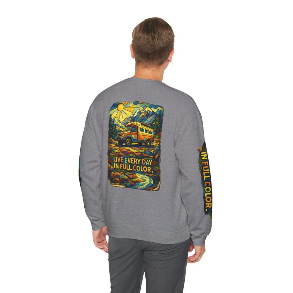 Unisex Heavy Blend™ Crewneck Sweatshirt — "Live Every Day InFull Color" Design Cubic-Line