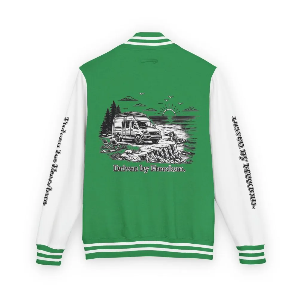Unisex Heavyweight Letterman Jacket — "Driven By freedom" Travel Varsity Coat