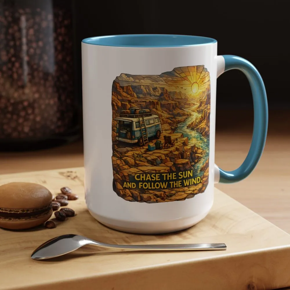 5435329316573868950_2048.jpeg Accent Coffee Mug (11, 15oz) — "Chase The Sun And Follow The Wind" Design Cubic-Line