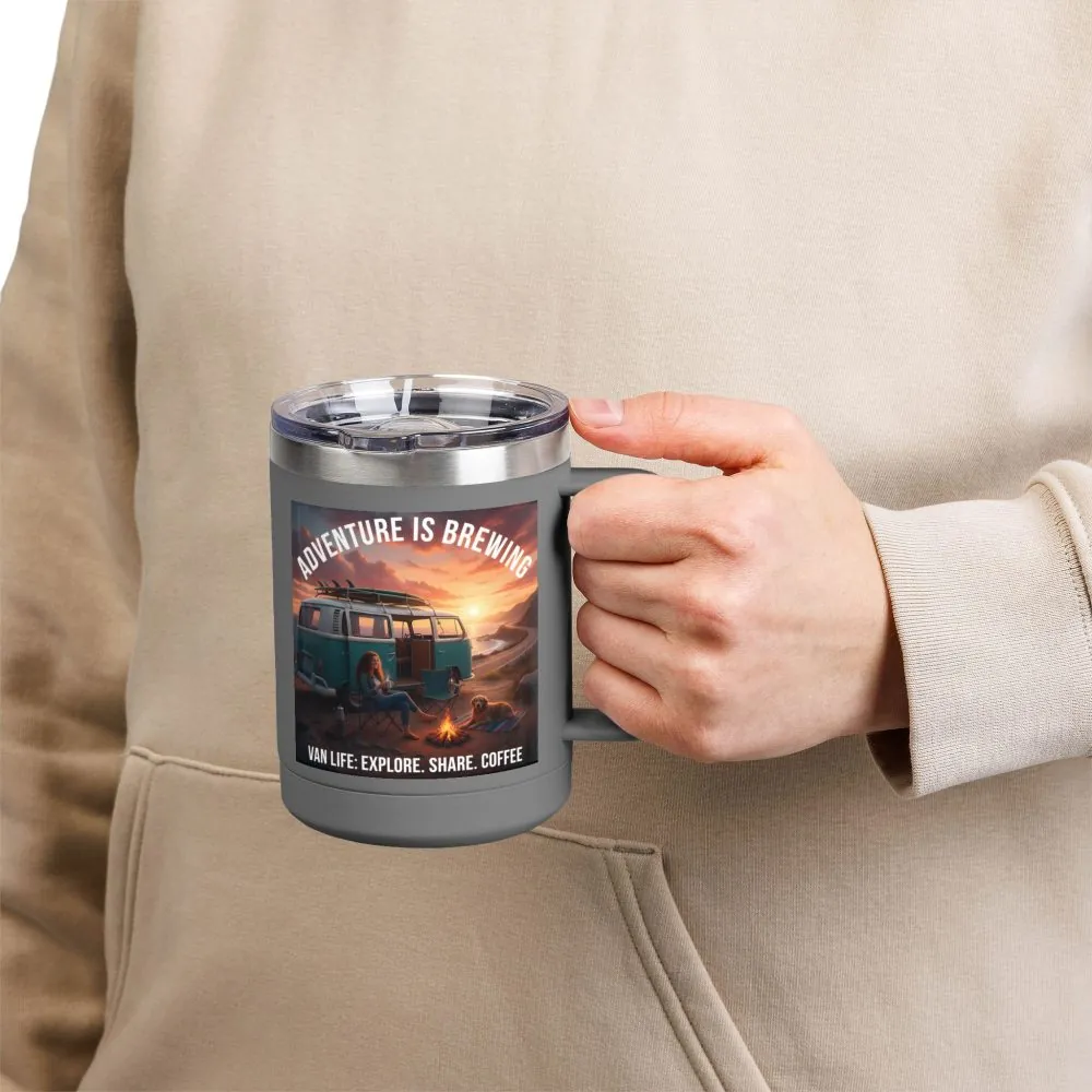 5453866979308893698_2048.jpeg Coffee Mug Tumbler, 15oz-- "Adventure Is Brewing"