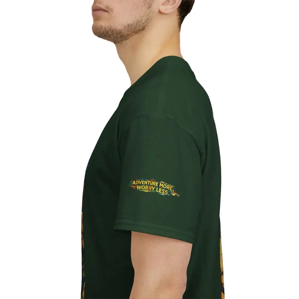 Unisex Heavy Cotton Tee — "Adventure More Worry Less" Design Cubic-Line