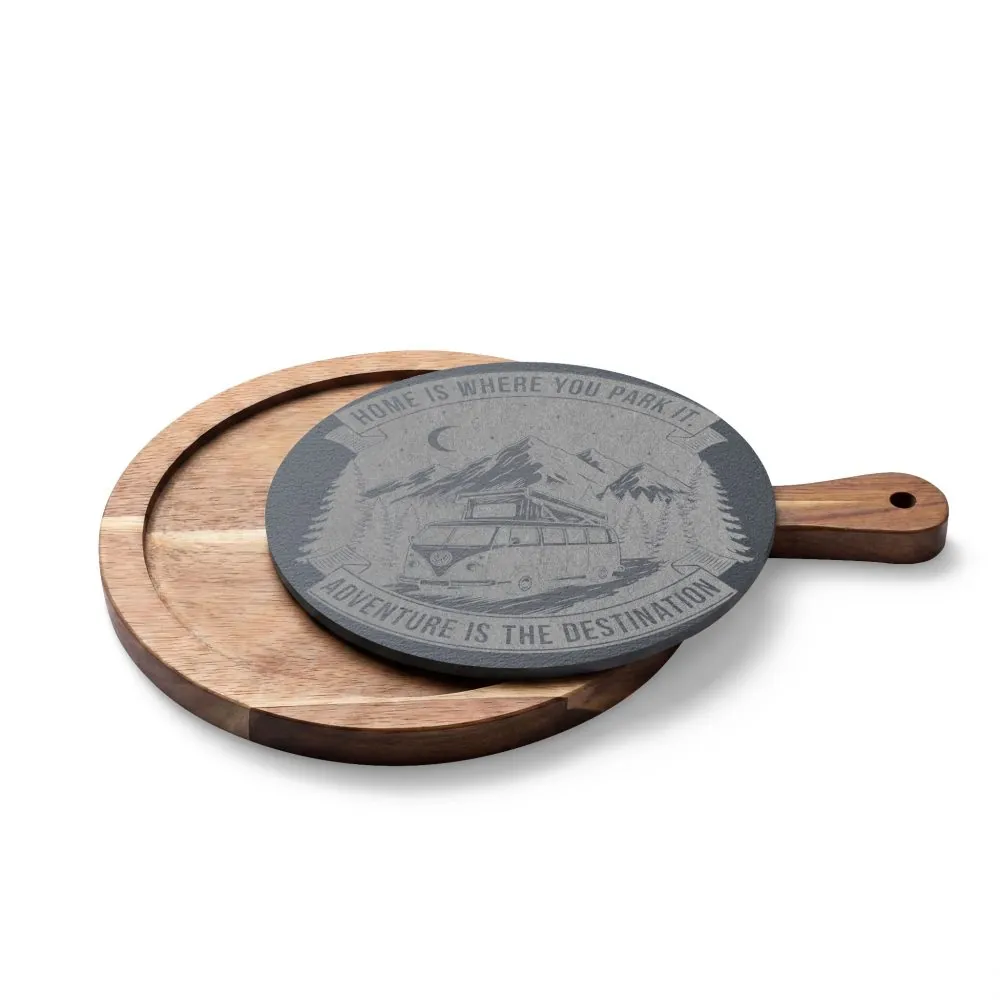 Engraved Charcuterie Board - "Home Is Where You Park It-Adventure is the destination" (4 Variants Available)