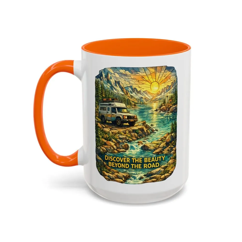 546617488500850883_2048.jpeg Accent Coffee Mug (11, 15oz) — "Discover The Bieuty Beyond The Road" Design Cubic-Line
