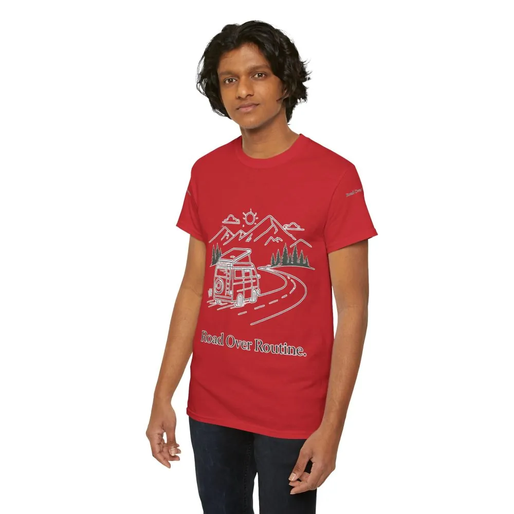 5473895149219597787_2048.jpeg Unisex Heavy Cotton Tee — "Road Over Routine" Design Minimal-Line