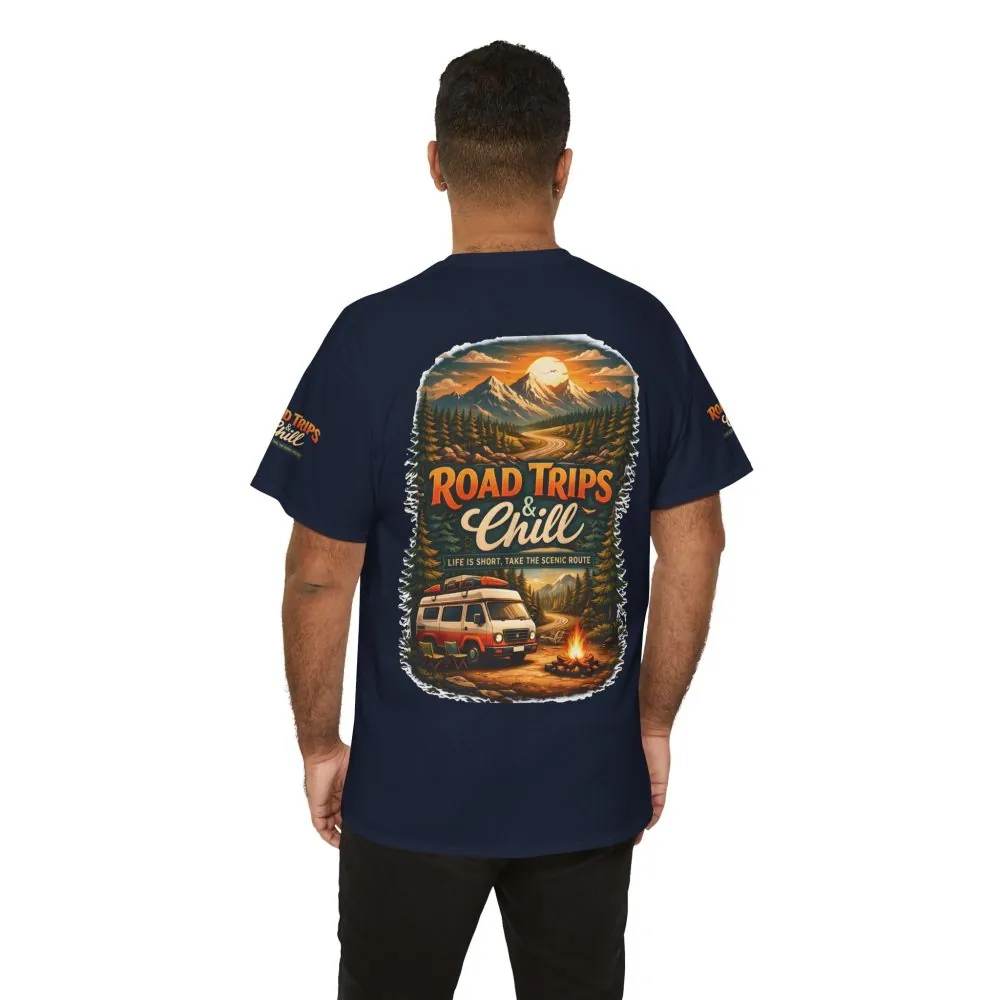 Unisex Heavy Cotton Tee — "Road Trips & Chill" Design Scenic-Line