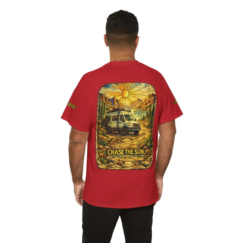 Unisex Heavy Cotton Tee — "Chase The Sun" Design Cubic-Line
