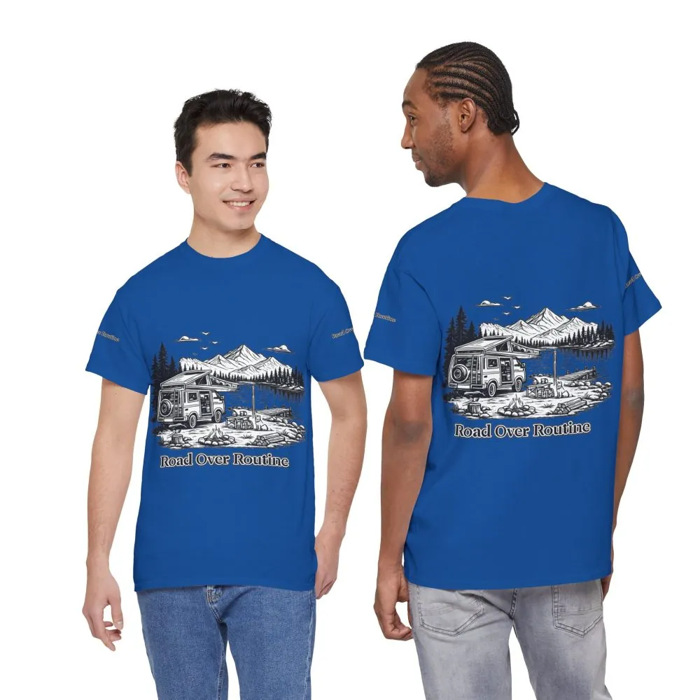 5480001957378557503_2048.jpeg Unisex Heavy Cotton Tee — "Road Over Routine" Design Minimal-Line