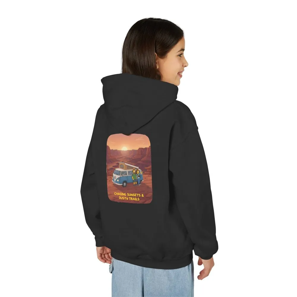 Youth Hoodie(Gildan) – "Chasing Sunsets And Dusty Trails" (Design Sitcom-Line)