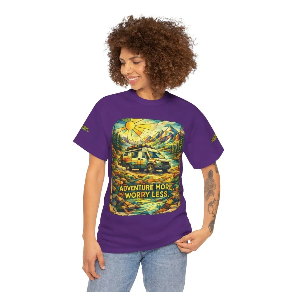 Unisex Heavy Cotton Tee — "Adventure More Worry Less" Design Cubic-Line