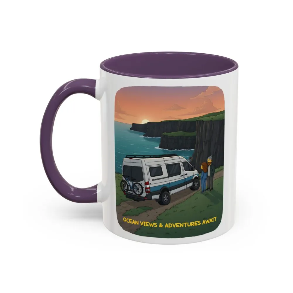Accent Coffee Mug (11, 15oz) — "Ocean Views-Adventures Awaits" Design Sitcom-Line