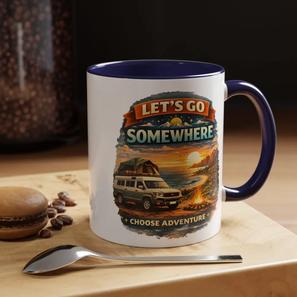 Accent Coffee Mug (11, 15oz) — "Lets Go Somewhere" Design Scenic-Line