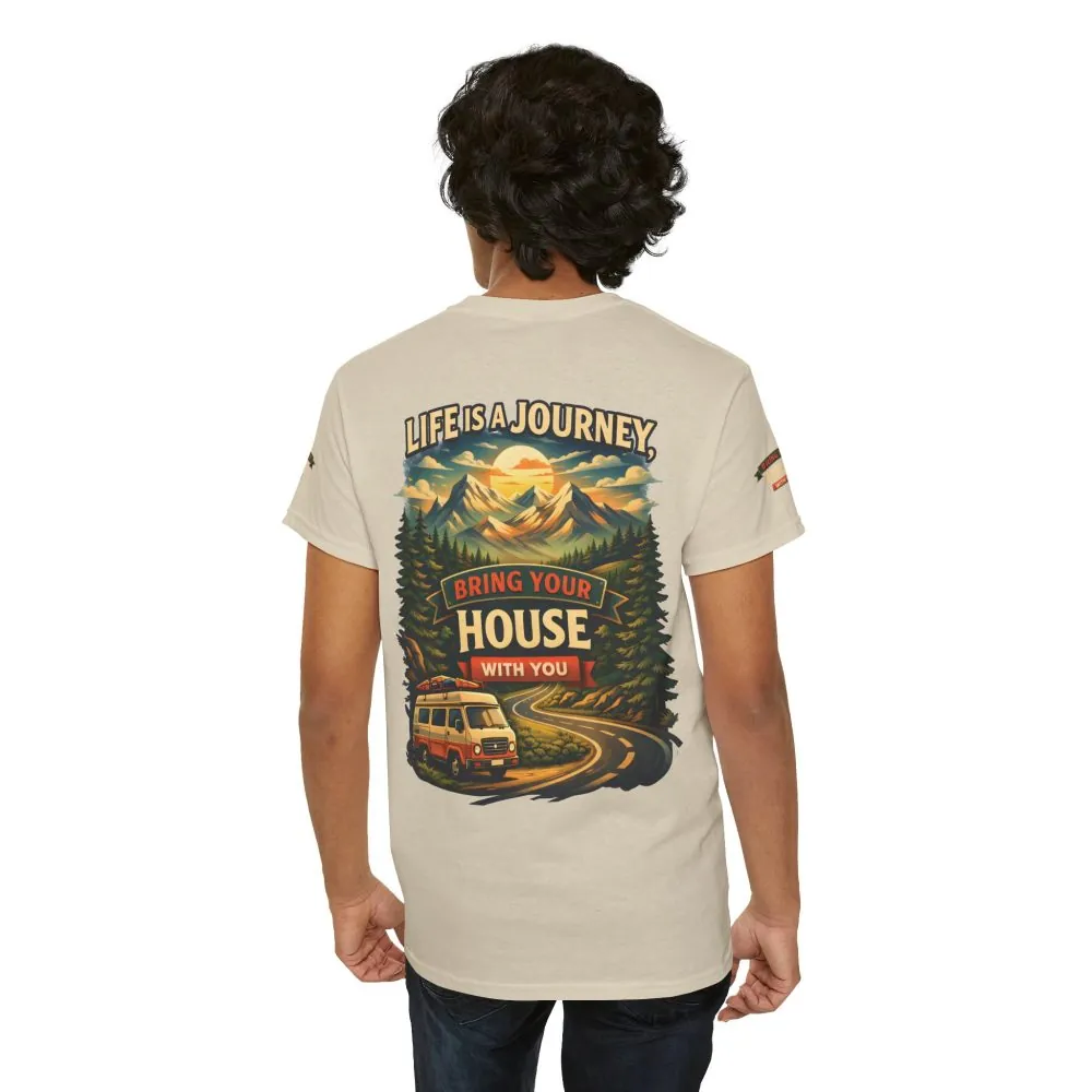 Unisex Heavy Cotton Tee — "Live Is A Journey-Bring Your House With You" Design Scenic-Line