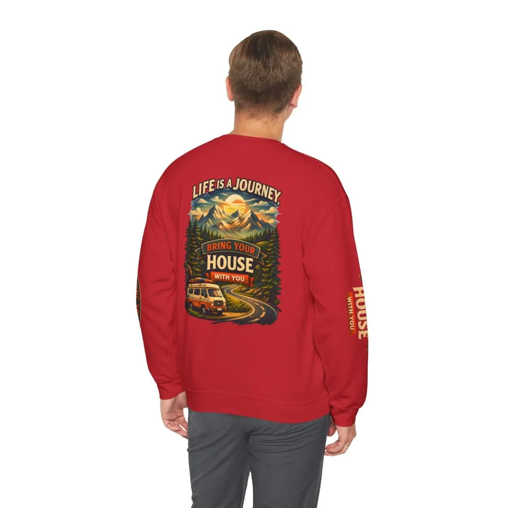 Unisex Heavy Blend™ Crewneck Sweatshirt — "Live Is A Journey-Bring Your House With You" Design Scenic-Line