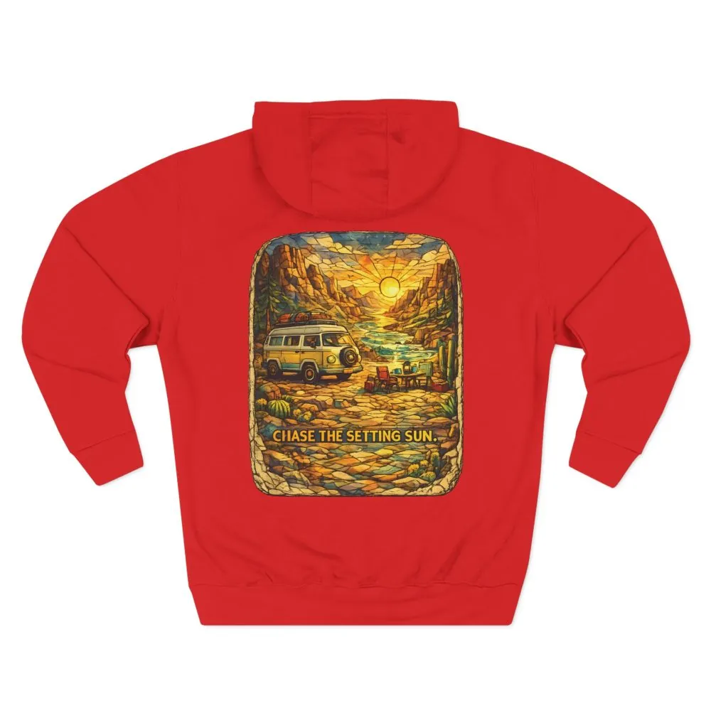 Three-Panel Fleece Hoodie - "Chase The Settings Sun" Design Cubic-Line