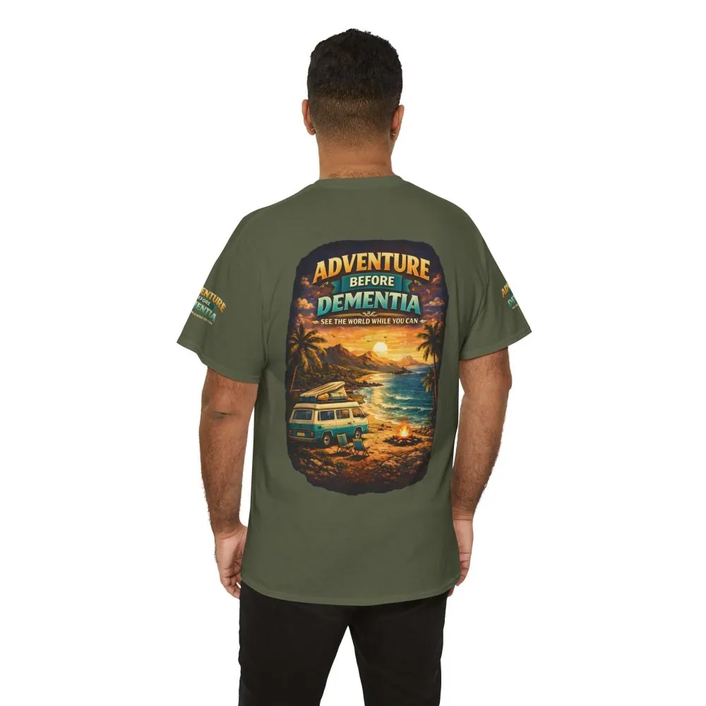 Unisex Heavy Cotton Tee — "Adventure Before Dementia" Design Scenic-Line