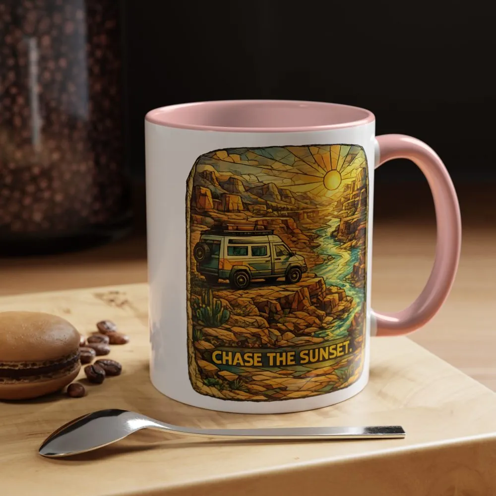 Accent Coffee Mug (11, 15oz) — "Chase The Sunset" Design Cubic-Line