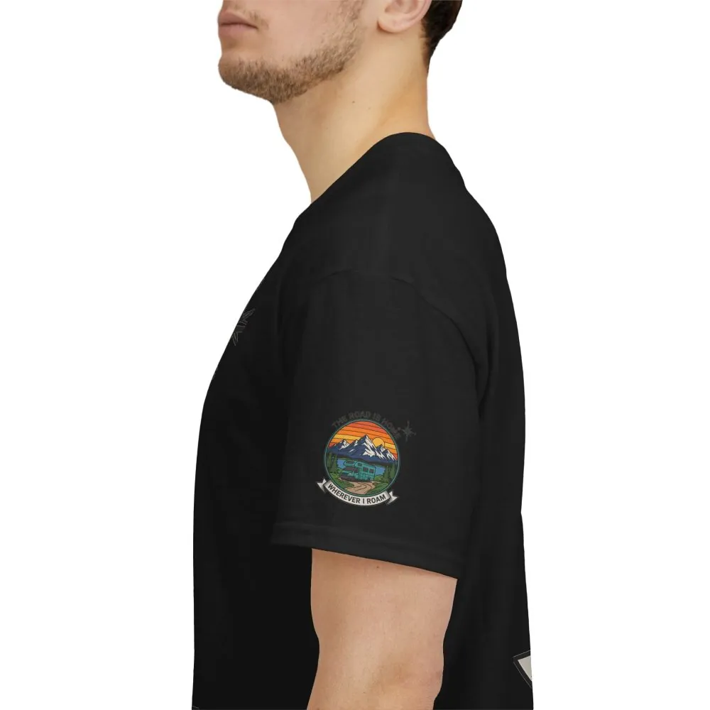 Unisex Heavy Cotton Tee  — 'The Road Is Home, Wherever I Roam' Retro Camper Tee