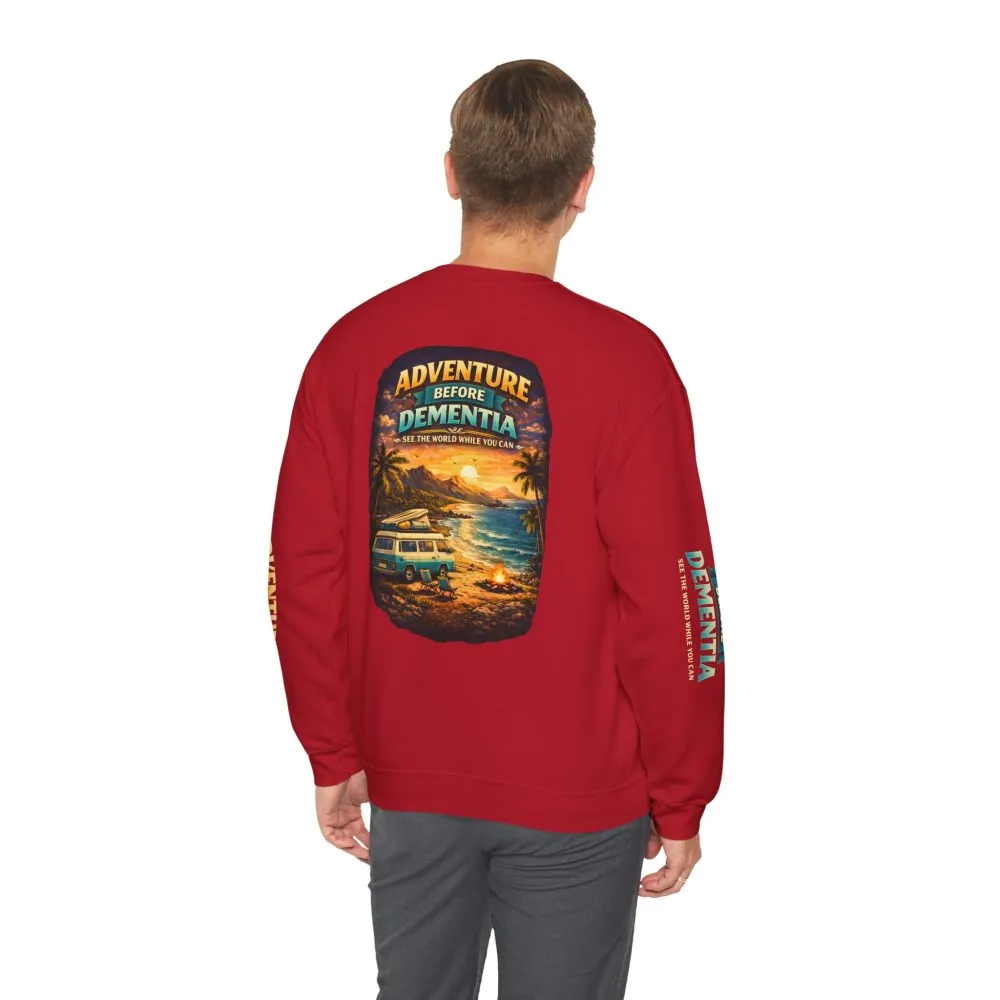 Unisex Heavy Blend™ Crewneck Sweatshirt — "Adventure Before Dementia" Design Scenic-Line