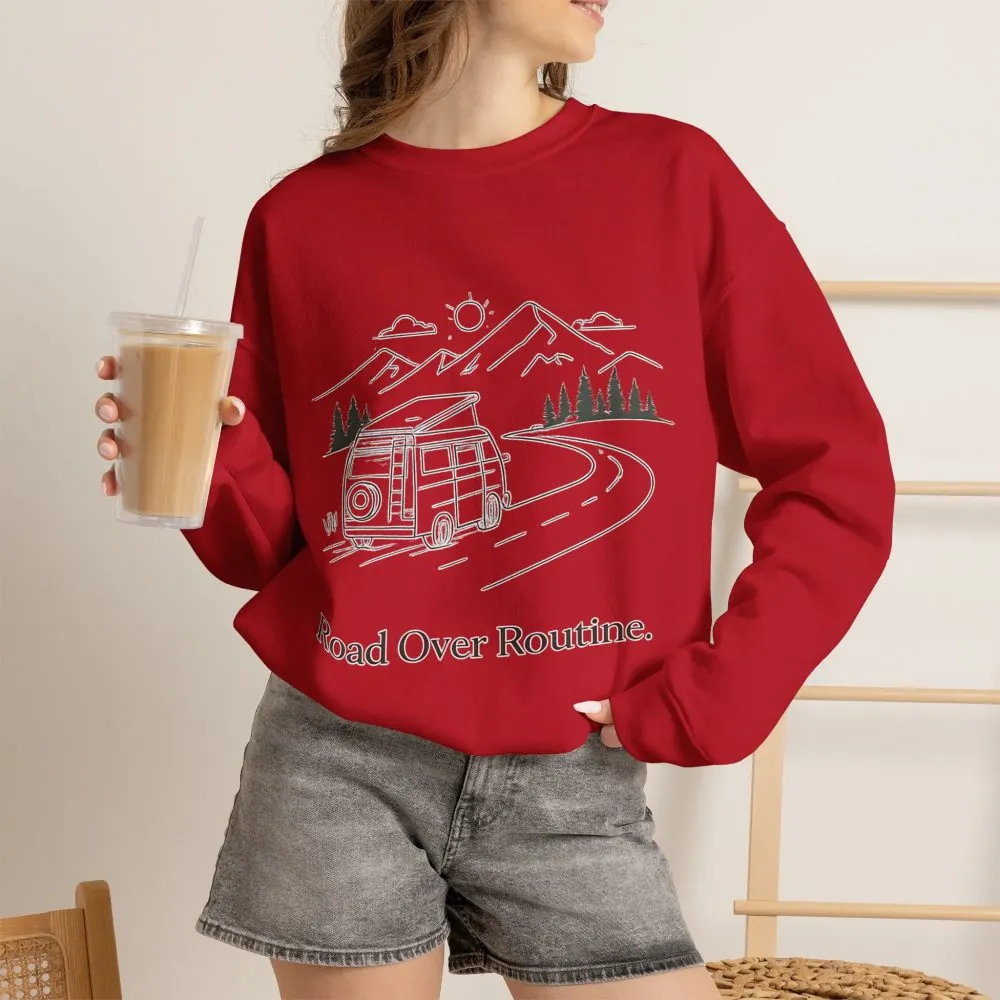 5528772771656705058_2048.jpeg Unisex Heavy Blend™ Crewneck Sweatshirt — "Road Over Routine" Design Minimal-Line