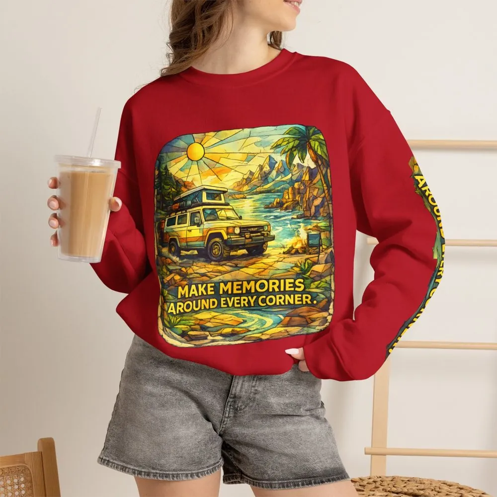 5529940518973730819_2048.jpeg Unisex Heavy Blend™ Crewneck Sweatshirt — "Make Memories Around Every Corner" Design Cubic-Line